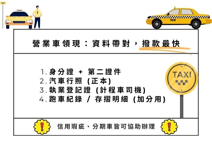 營業車借款準備資料懶人包-計程車執業登記證與收入證明-華旗當舖
