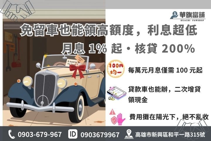汽車免留車利息計算法與最高 200% 核貸額度說明圖