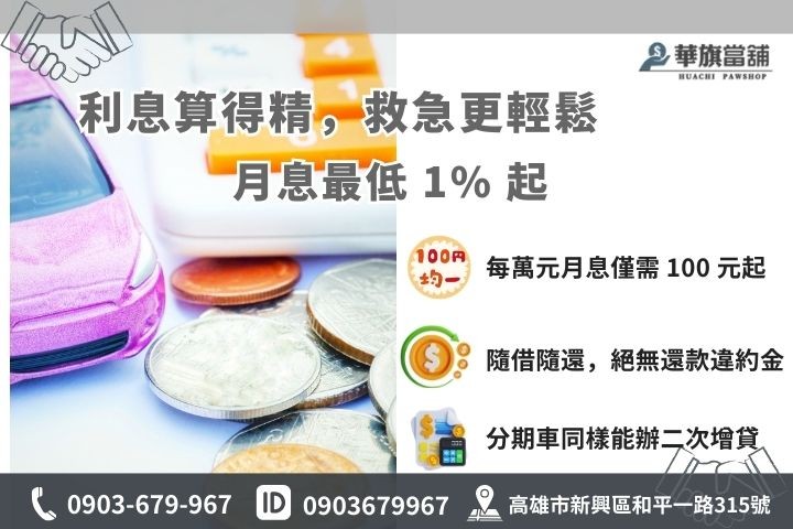 汽車免留車借款利息試算與最高 200% 核貸額度方案說明圖