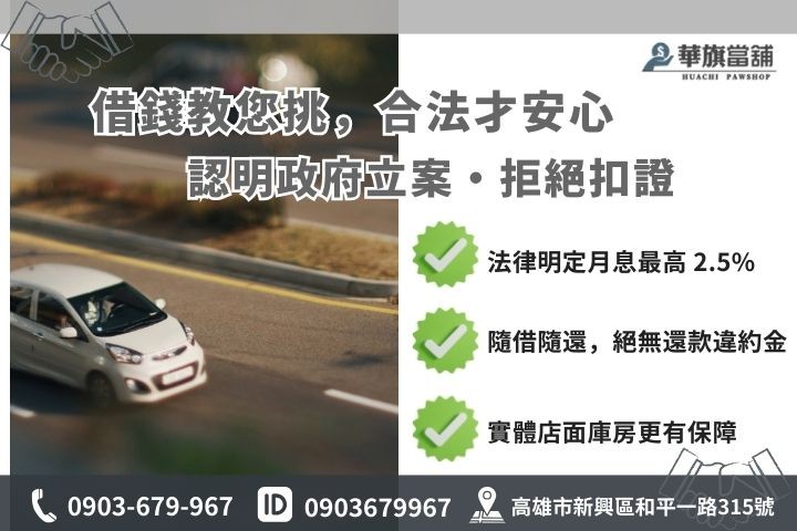 高雄汽車當鋪借款權益指南，包含合法利率上限與收費標準說明圖