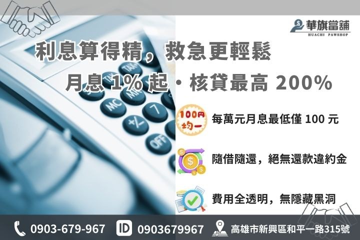 汽車分期貸款再借款利息與額度試算公式，強調 1% 低利方案與隨借隨還