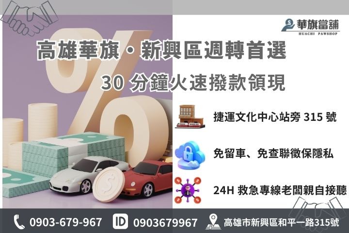 高雄華旗當舖汽車借款快速撥款流程與聯繫方式資訊圖