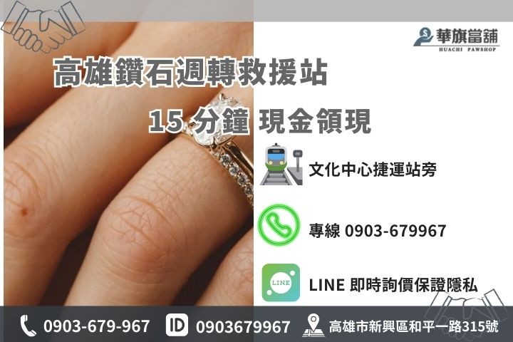 華旗當舖聯絡資訊：高雄新興區和平一路 315 號，專業珠寶典當救急專線