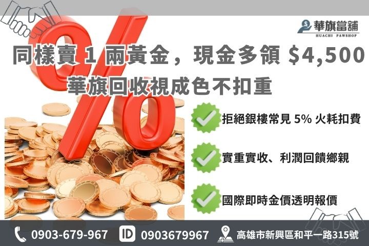 賣黃金怎麼算？比較銀樓扣重與當舖不扣重的現金試算差價表