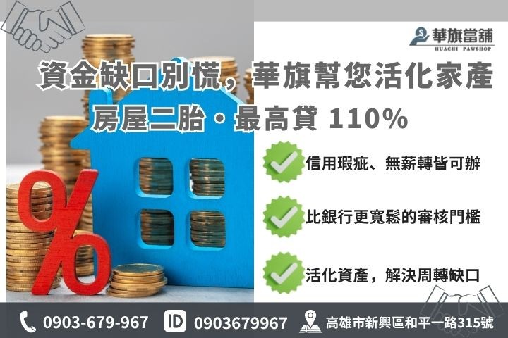 高雄房屋二胎借款推薦，超高核貸成數 110% 說明圖