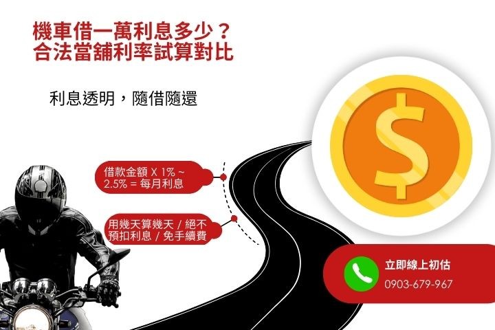 機車借款利息怎麼算-月息1%起合法計息試算-華旗當舖