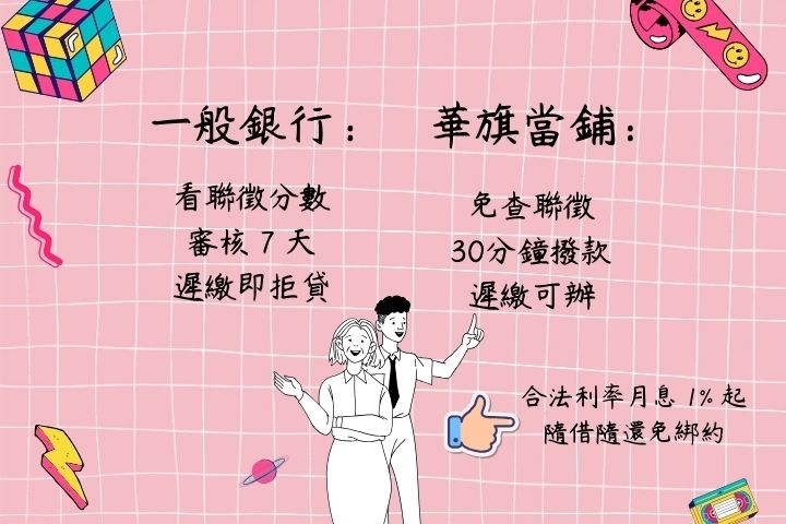 當舖與銀行借款比較表-信用瑕疵免聯徵優勢解析-高雄華旗當舖專業解析