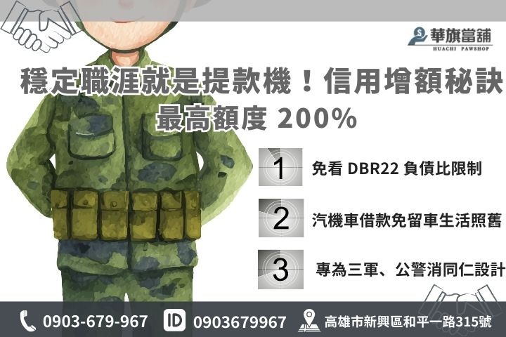 高雄軍人借款額度鑑定：針對優質軍職身分提供高於市價的汽機車增貸方案