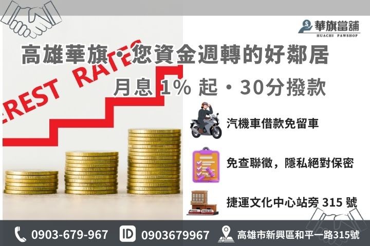 高雄華旗當鋪 1% 低利借款與快速撥款聯繫資訊