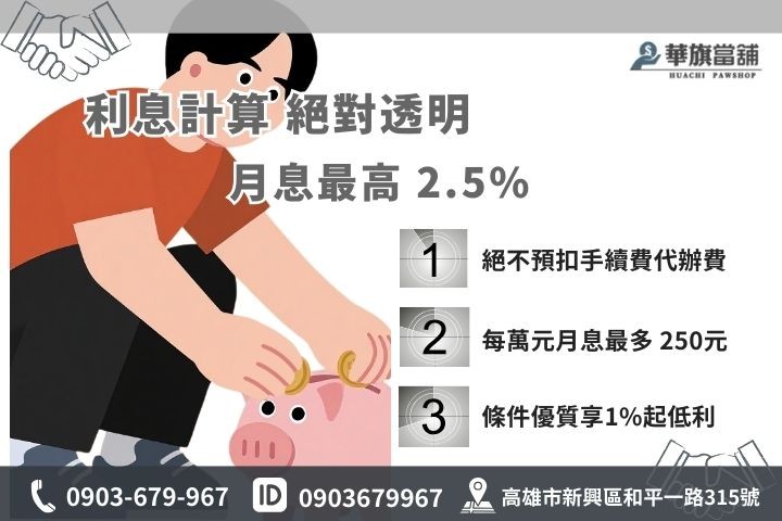 高雄當舖合法利息計算公式，華旗當鋪透明計息絕不超收