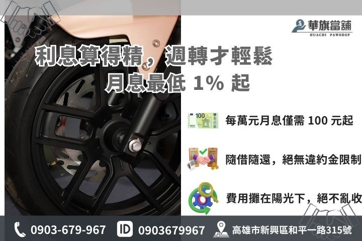 前金機車貸款利息 1% 起計費公式與合法當鋪利率說明圖